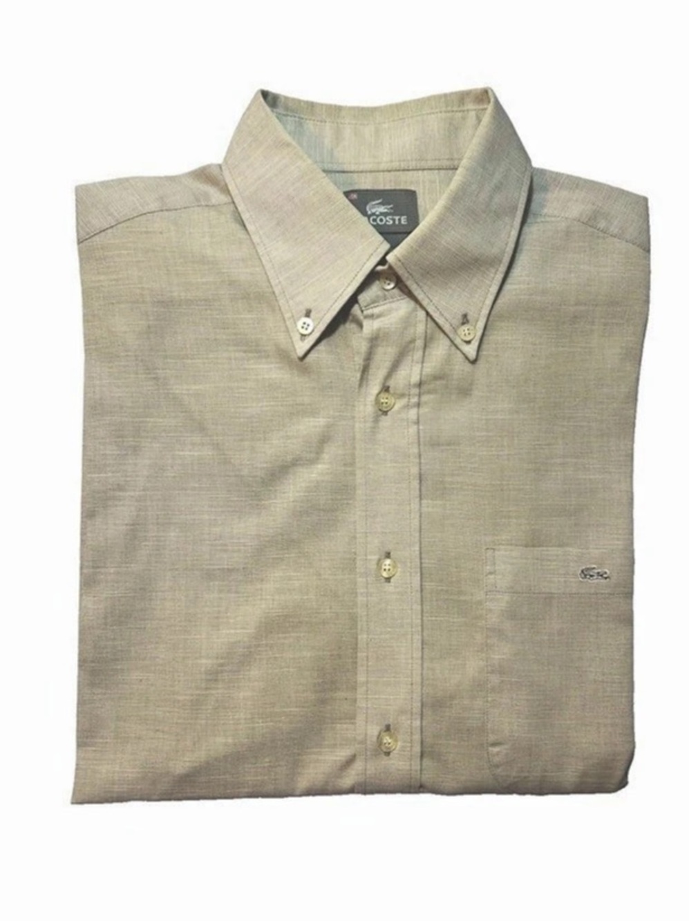 Lacoste 40 Men's shirt M Cotton Button Down Shirt in Beige  Like New